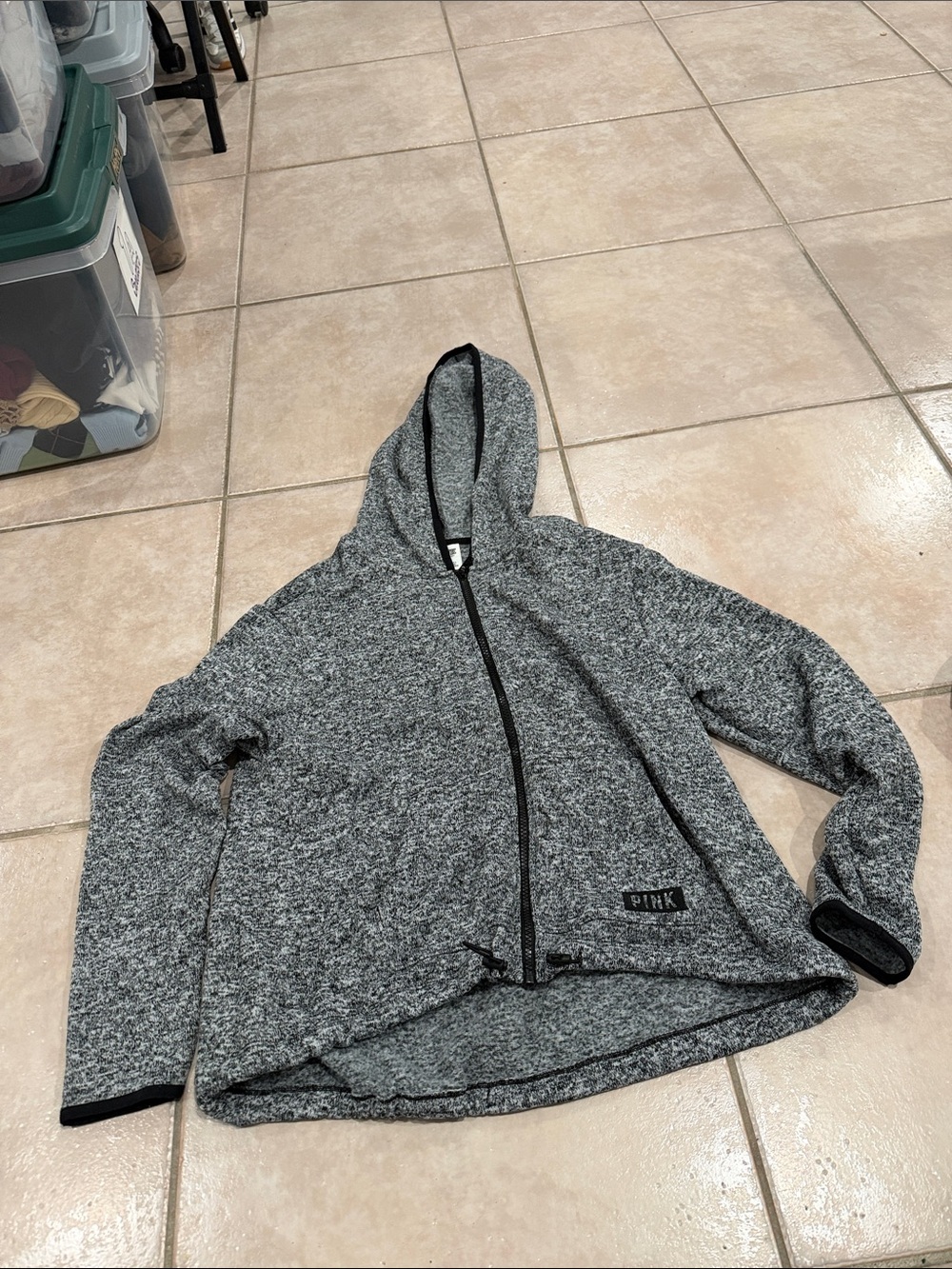 PINK Victoria's Secret Men's Heather Gray Full-Zip Hooded Sweater medium @@@